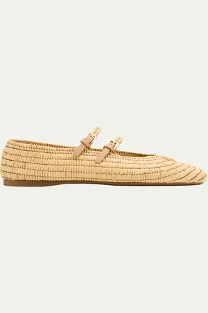Prada Stuoia Raffia Dual Mary Jane Ballerina Flats