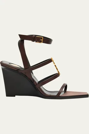 Saint Laurent Cassandra Leather YSL Wedge Sandals