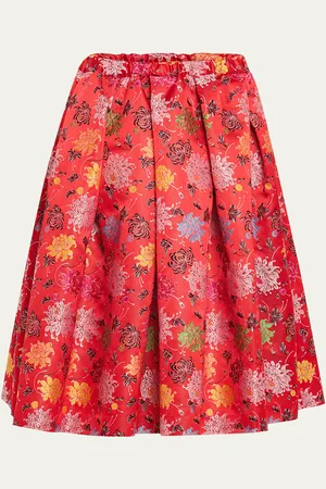 Comme des Garçons Red Flower Jacquard Pleated Midi Skirt