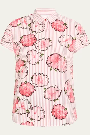 AKRIS Carnation Striped Cap-Sleeve Kimono Blouse