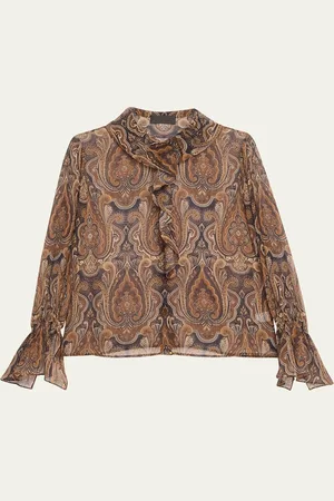 NILI LOTAN Cecily Paisley Print Ruffled Silk Blouse