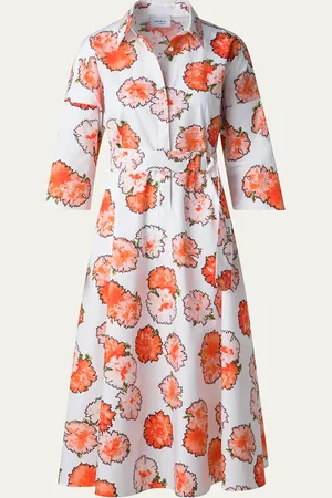 AKRIS Carnation Print Belted Midi Dress