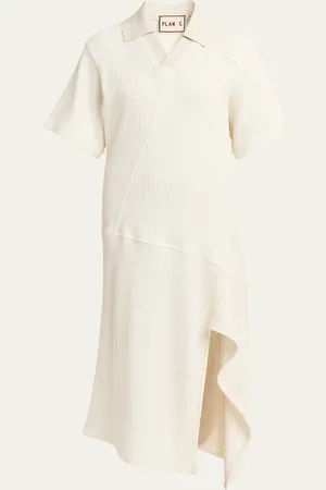 Plan C Asymmetric Ribbed Polo Midi Dress