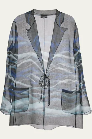 Giorgio Armani Night Water Print Self-Tie Silk Blouse Jacket