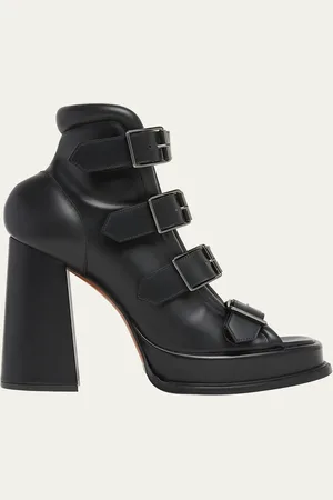 Alexander McQueen Buckle Leather Peep-Toe Sandals