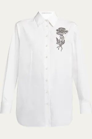 Stella McCartney Crystal Floral Embroidered Long-Sleeve Blouse