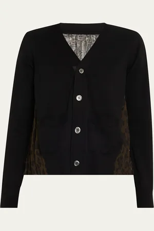 SACAI Leopard Print Back Knit Button Down Cardigan