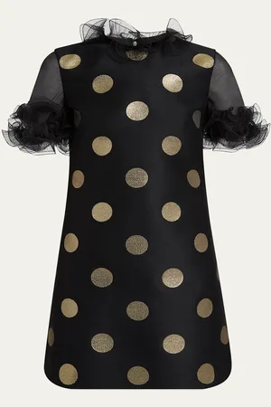 VALENTINO GARAVANI Metallic Polka Dot Sheer Ruffle Mini Dress
