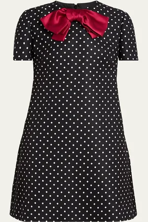 VALENTINO GARAVANI Satin Bow Polka Dot Shift Mini Dress