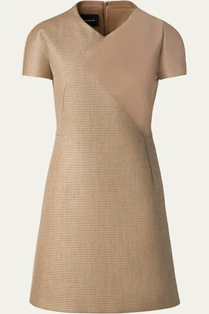 AKRIS Suede & Raffia-Blend Mini Dress