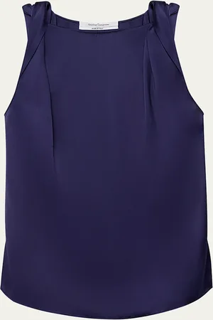 Another Tomorrow Twisted-Shoulder Satin Tank Top