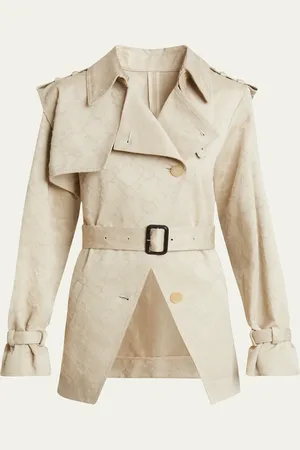Givenchy Distressed Monogram Belted Cutaway Trench Jacket