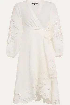 Kobi Halperin Sigal Embroidered Lace-Inset Midi Wrap Dress