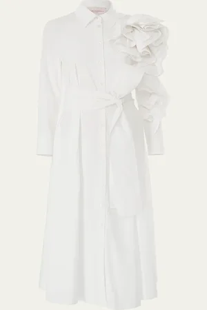 Carolina Herrera Flower Sleeve Midi Shirt Dress