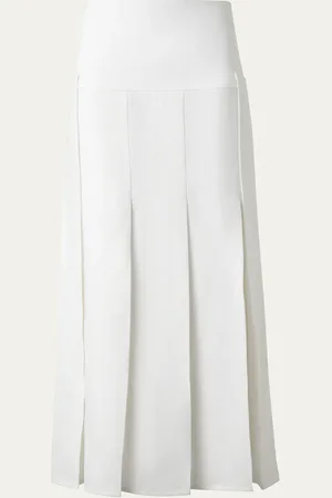 AKRIS Stonewashed Linen-Wool Pleated Midi Skirt