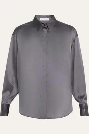 Brunello Cucinelli Sequined Cuff Satin Blouse