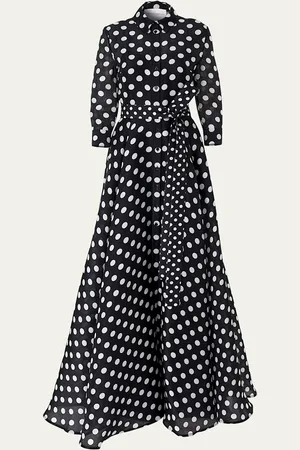 Carolina Herrera Polka-Dot Silk 3/4-Sleeve Trench Gown