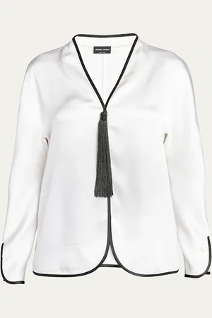 Giorgio Armani Tassel Silk Blouse with Contrast Tipping