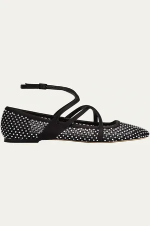 Jimmy Choo Astoria Crystal Mesh Caged Ballerina Flats
