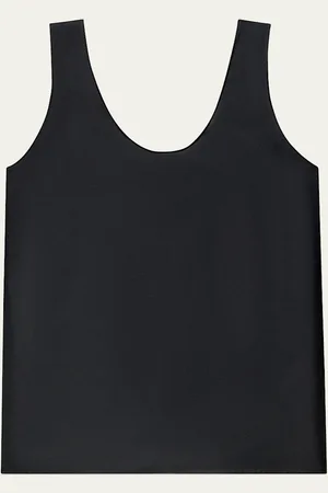 Another Tomorrow Scoop-Neck Silk Tank Top