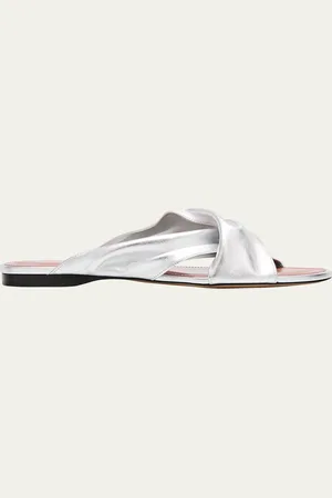 PARIS TEXAS Maria Metallic Crisscross Flat Sandals