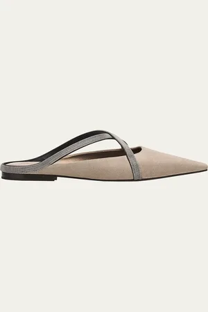 Brunello Cucinelli Monili Crisscross Suede Mule Flats