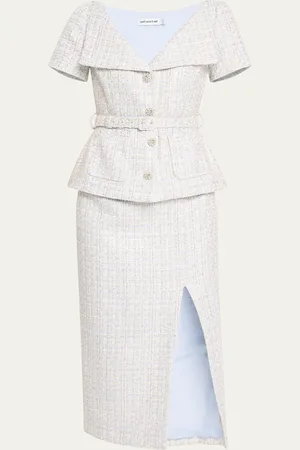 Self-Portrait Belted Boucle Midi Dress