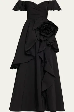Marchesa Notte Off-Shoulder Ruffle Taffeta Gown