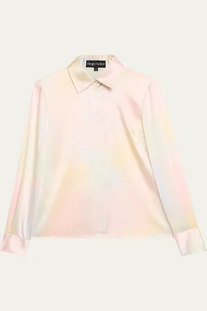 Sergio Hudson Watercolor Button-Down Silk Blouse
