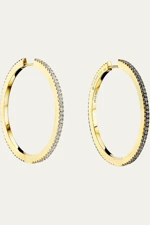 Cadar 18K Gold SOLO Hoop Earrings with White Diamonds and Black Diamonds, Large 38mm