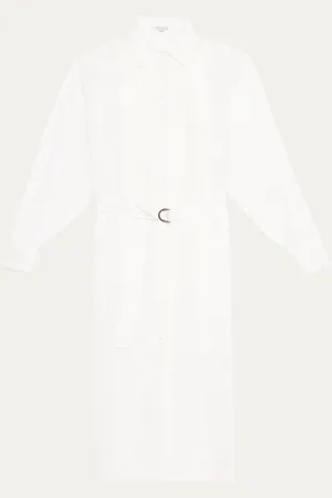 Brunello Cucinelli Tuxedo Bib Long-Sleeve Belted Organza Tunic Shirt