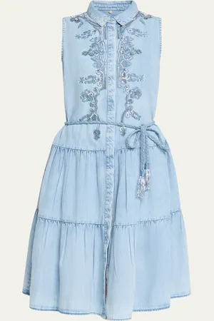 Kobi Halperin Glori Tiered Embroidered Denim Midi Dress