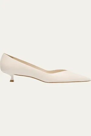 Stuart Weitzman Eva Leather Kitten-Heel Pumps