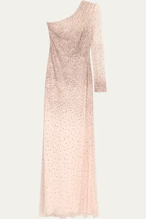 Naeem Khan Ombre Crystal Beaded One-Shoulder Gown
