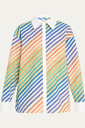 Christopher John Rogers Striped Bias Button-Down Shirt