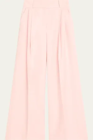 Sergio Hudson Double-Pleated Wide Leg Wool Pants