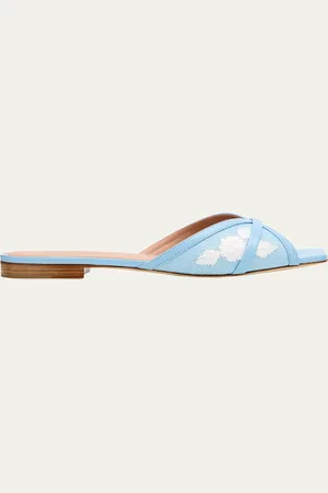 MALONE SOULIERS Perla Raffia Leather Flat Slide Sandals