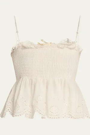 LOVESHACKFANCY Condie Eyelet Peplum Top