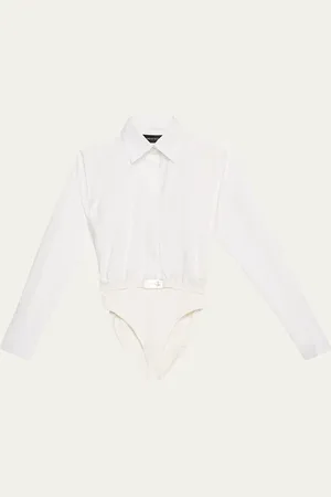BRANDON MAXWELL The Bradshaw Button-Up Belted Bodysuit Shirt