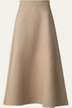 AKRIS Flared Raffia Leather Trim Midi Skirt