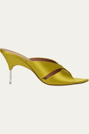 Amina Muaddi Samantha Crisscross Satin Metal-Heel Sandals