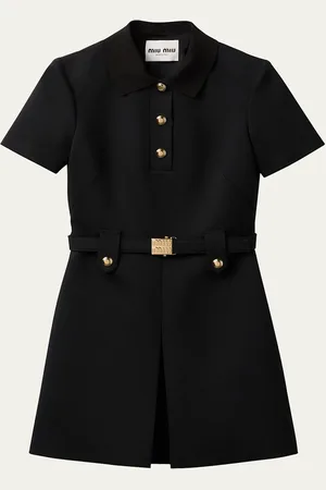 Miu Miu Short-Sleeve Wool Mini Dress With Belt
