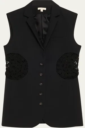 Diotima Long Tower Wool Vest with Crochet Inserts
