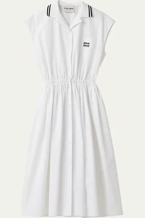 Miu Miu Logo-Embroidered Poplin Midi Dress