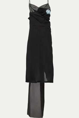 Prada Floral Applique Crepe Draped Dress