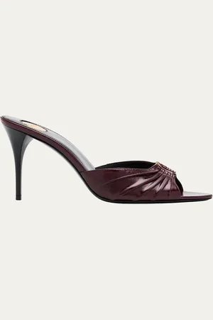 Saint Laurent Babylone YSL Ruched Leather Mule Sandals