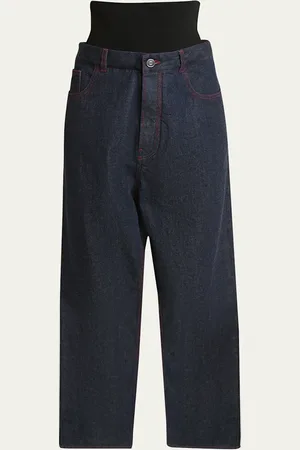 Alaïa Knit Waistband Dark Wash Denim Pants