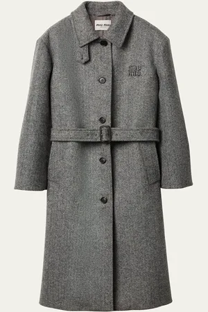 Miu Miu Long Chevron Belted Wool Coat