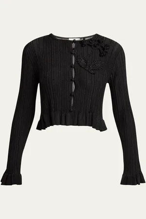 Erdem Crochet Flower Patch Plisse Cardigan