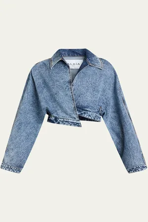 Alaïa Wrap Denim Cropped Asymmetric Jacket